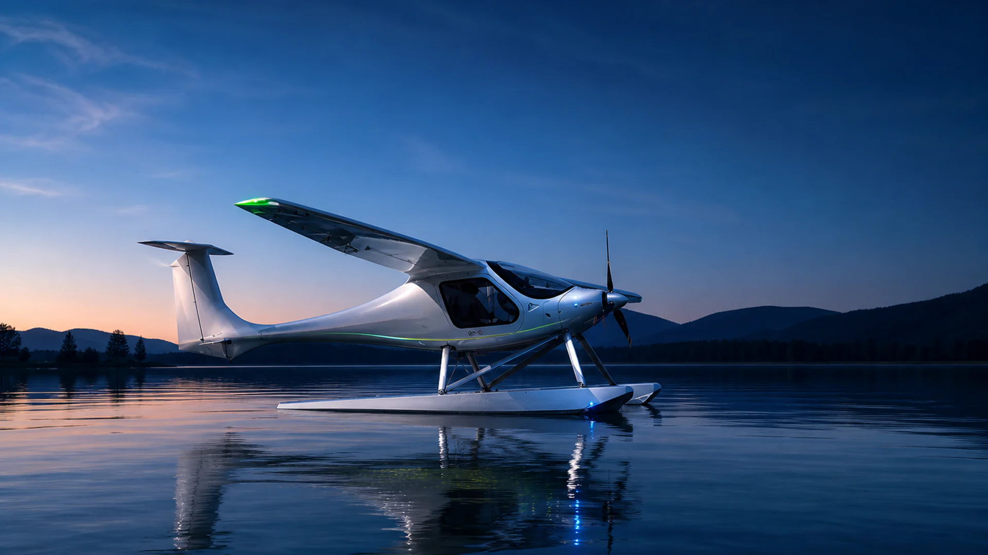 SkyHorizon Initiative 水上飛機停泊於藍調湖面